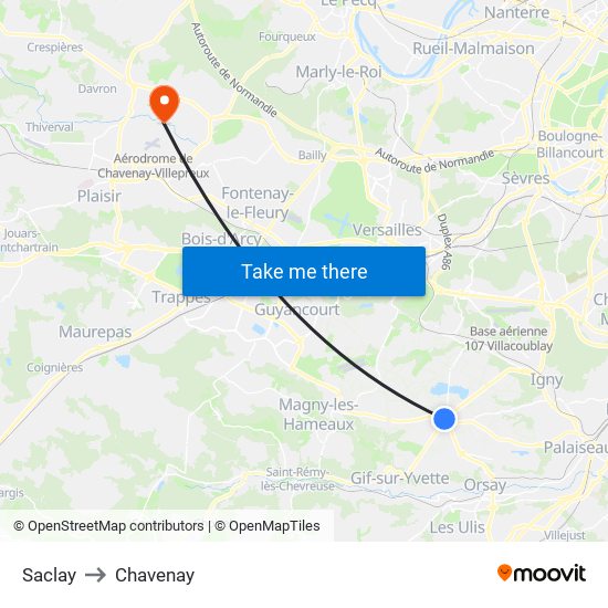 Saclay to Chavenay map
