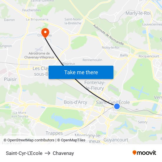 Saint-Cyr-L'Ecole to Chavenay map