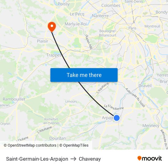 Saint-Germain-Les-Arpajon to Chavenay map