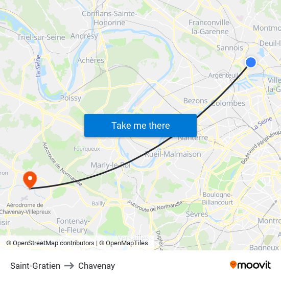 Saint-Gratien to Chavenay map