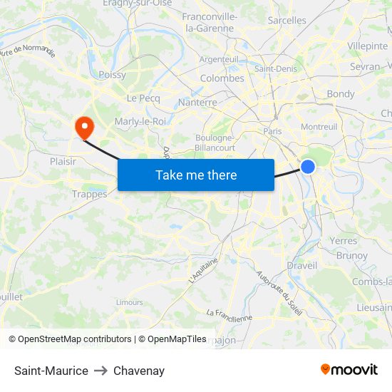 Saint-Maurice to Chavenay map