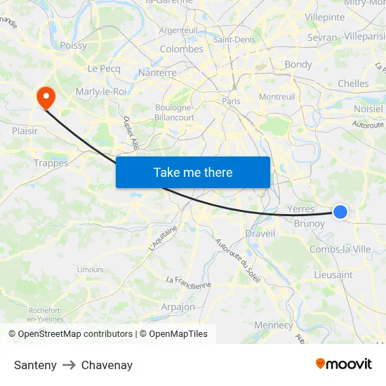 Santeny to Chavenay map