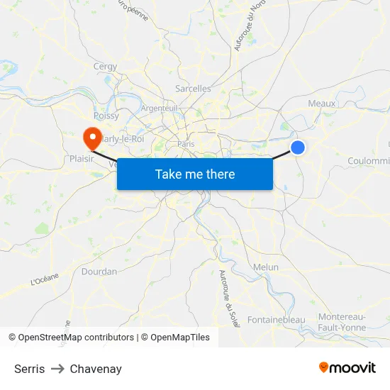 Serris to Chavenay map