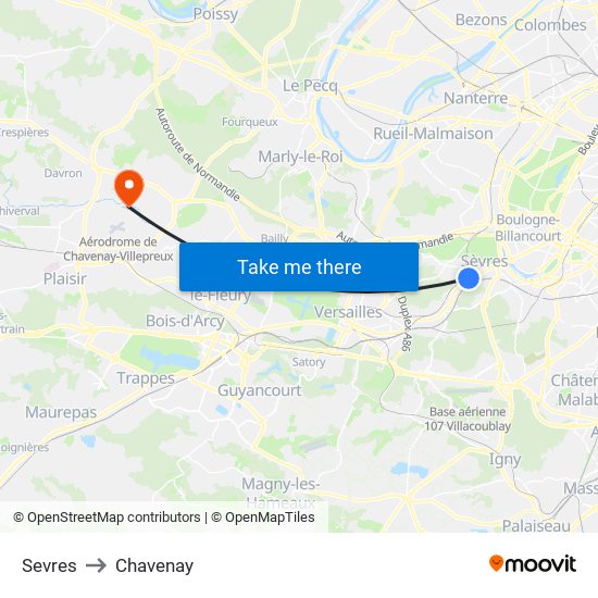 Sevres to Chavenay map