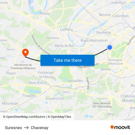 Suresnes to Chavenay map