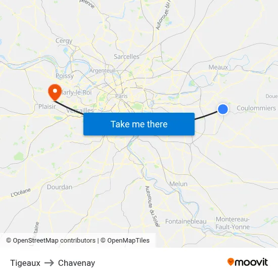 Tigeaux to Chavenay map