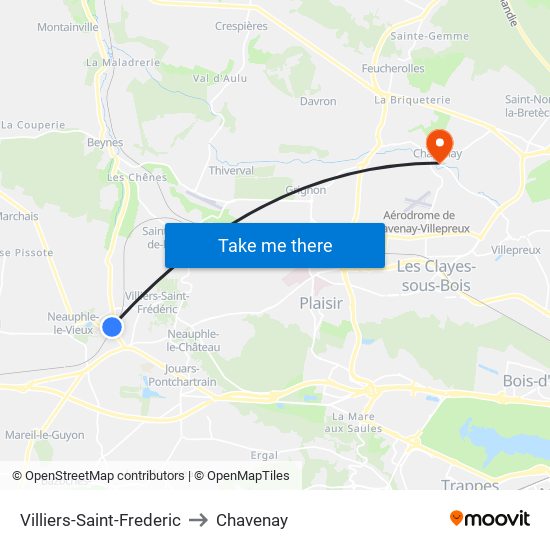 Villiers-Saint-Frederic to Chavenay map