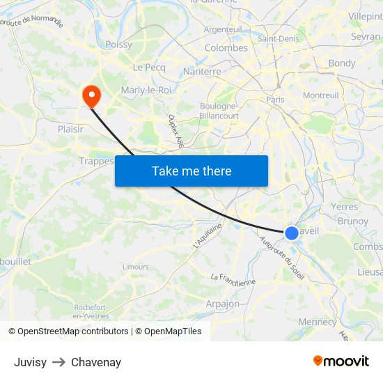 Juvisy to Chavenay map