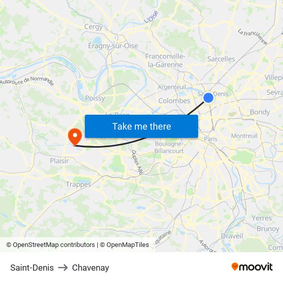 Saint-Denis to Chavenay map