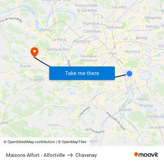 Maisons-Alfort - Alfortville to Chavenay map