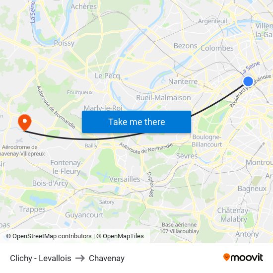 Clichy - Levallois to Chavenay map