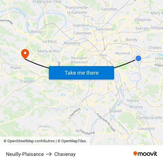 Neuilly-Plaisance to Chavenay map