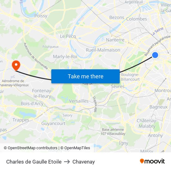 Charles de Gaulle Etoile to Chavenay map