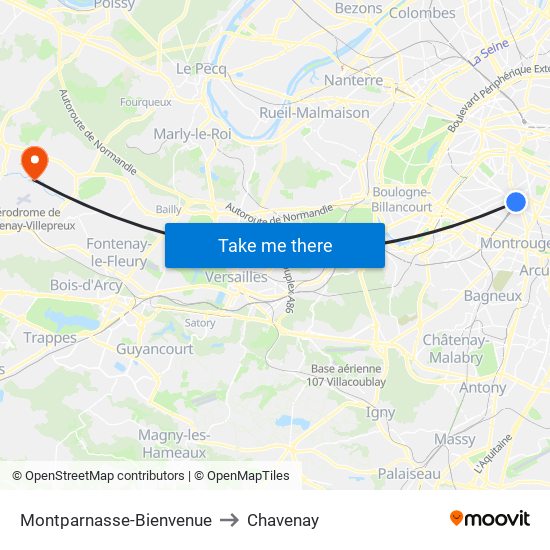 Montparnasse-Bienvenue to Chavenay map