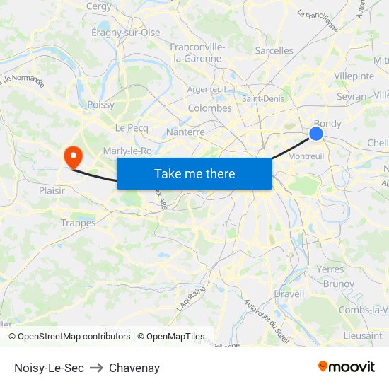 Noisy-Le-Sec to Chavenay map