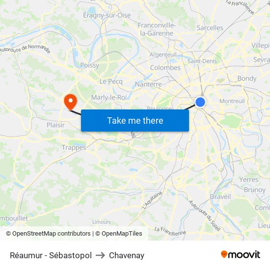 Réaumur - Sébastopol to Chavenay map