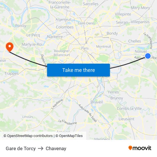 Gare de Torcy to Chavenay map