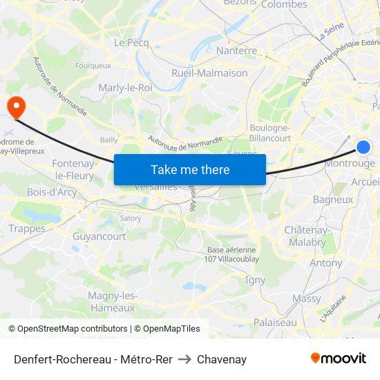 Denfert-Rochereau - Métro-Rer to Chavenay map