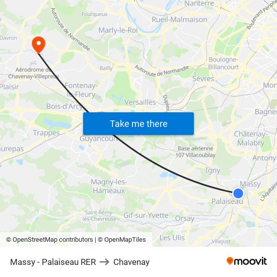 Massy - Palaiseau RER to Chavenay map