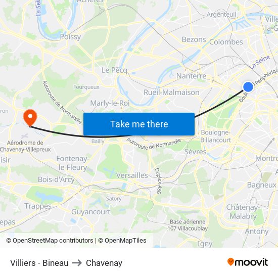 Villiers - Bineau to Chavenay map