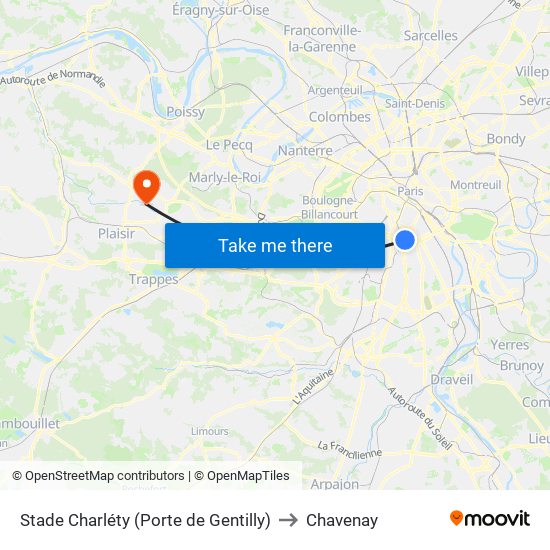 Stade Charléty (Porte de Gentilly) to Chavenay map