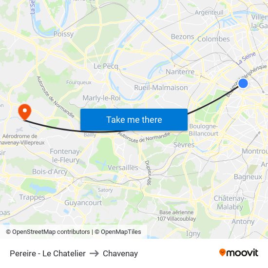 Pereire - Le Chatelier to Chavenay map