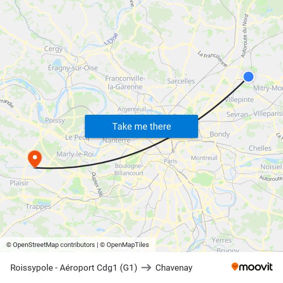 Roissypole - Aéroport Cdg1 (G1) to Chavenay map