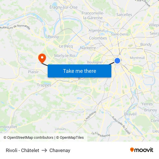 Rivoli - Châtelet to Chavenay map