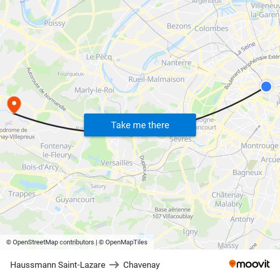 Haussmann Saint-Lazare to Chavenay map