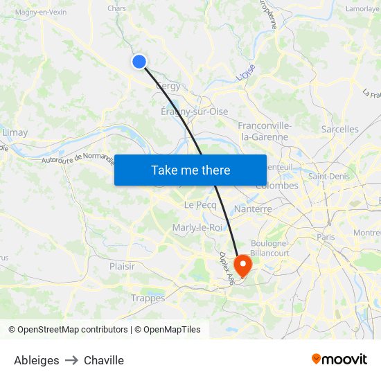 Ableiges to Chaville map