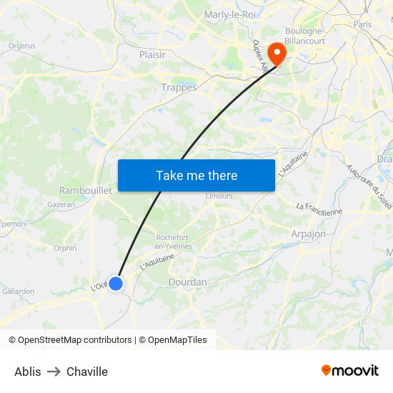Ablis to Chaville map