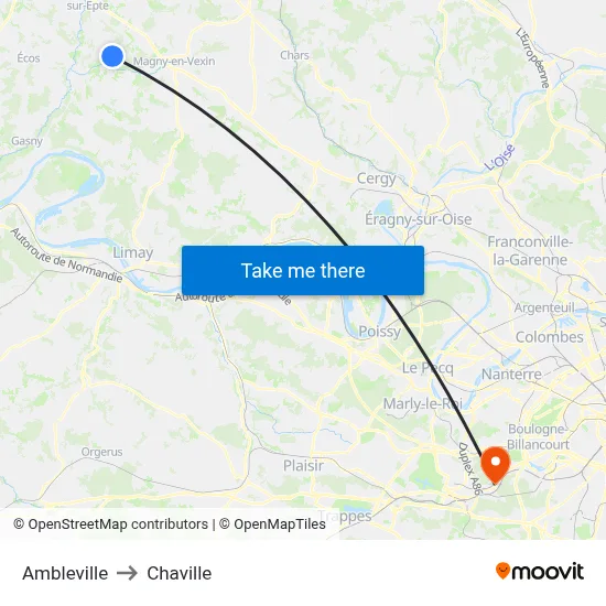 Ambleville to Chaville map