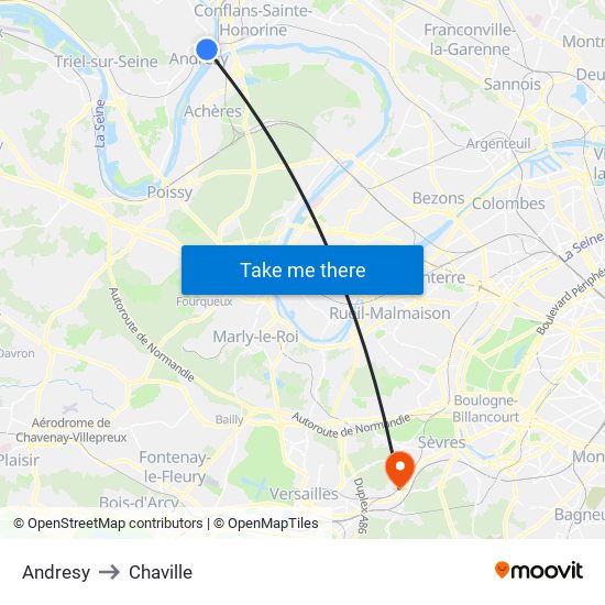 Andresy to Chaville map