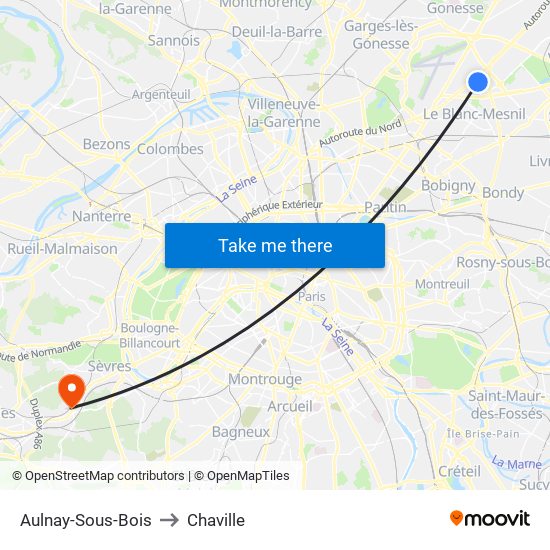 Aulnay-Sous-Bois to Chaville map