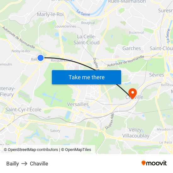 Bailly to Chaville map