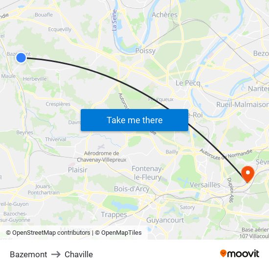 Bazemont to Chaville map