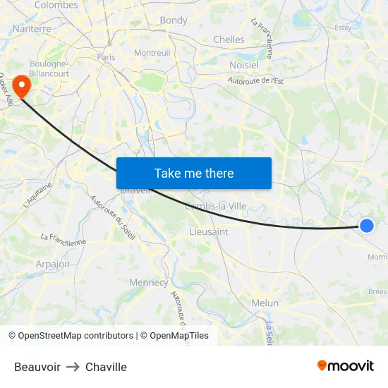 Beauvoir to Chaville map
