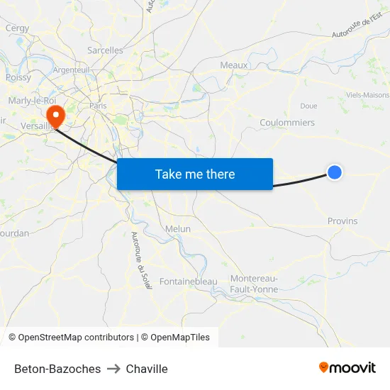 Beton-Bazoches to Chaville map