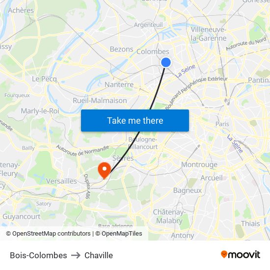 Bois-Colombes to Chaville map