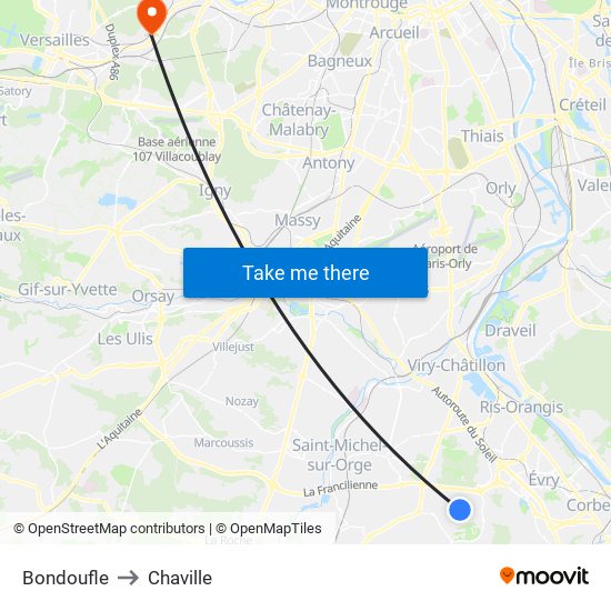 Bondoufle to Chaville map