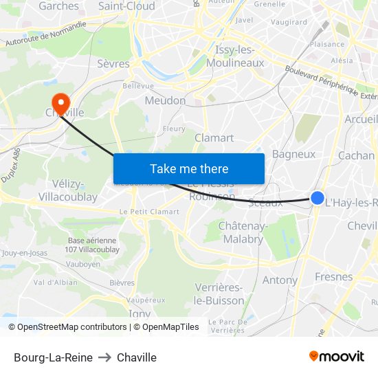 Bourg-La-Reine to Chaville map