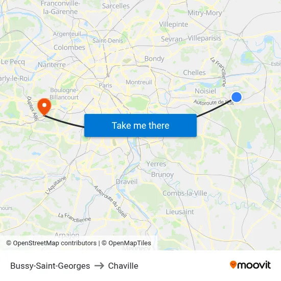 Bussy-Saint-Georges to Chaville map