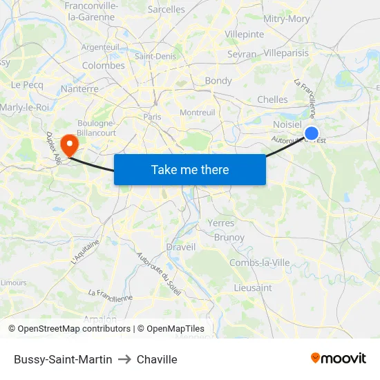 Bussy-Saint-Martin to Chaville map