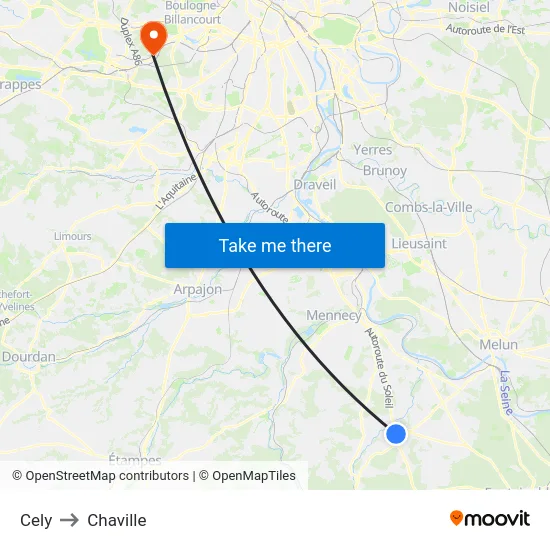 Cely to Chaville map