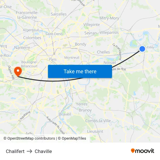 Chalifert to Chaville map