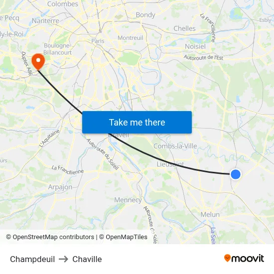 Champdeuil to Chaville map