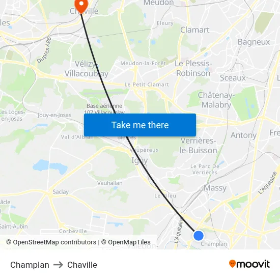 Champlan to Chaville map
