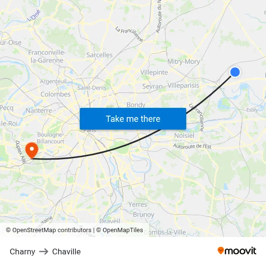 Charny to Chaville map