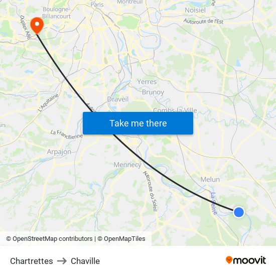 Chartrettes to Chaville map