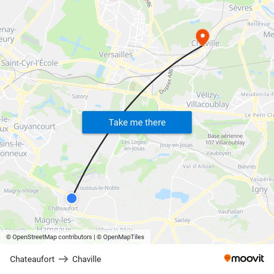 Chateaufort to Chaville map